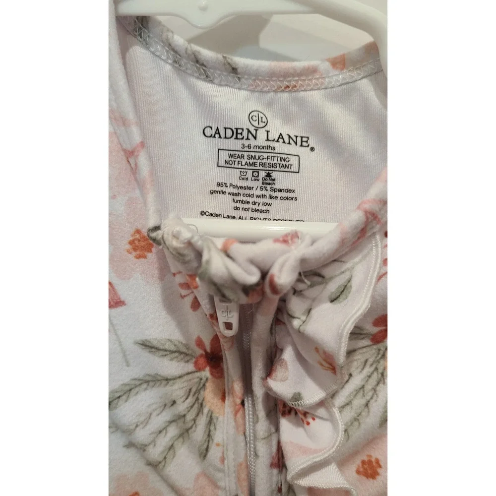 Caden Lane Floral Ruffle Footie Sleeper Baby Girls 3-6 Months Pink Orange Zip Up